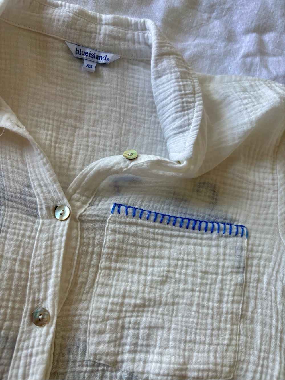 Blue Island St. Tropez Ibiza Mykonos Gauze Button Front Beach Shirt Cover-Up - Picture 7 of 13